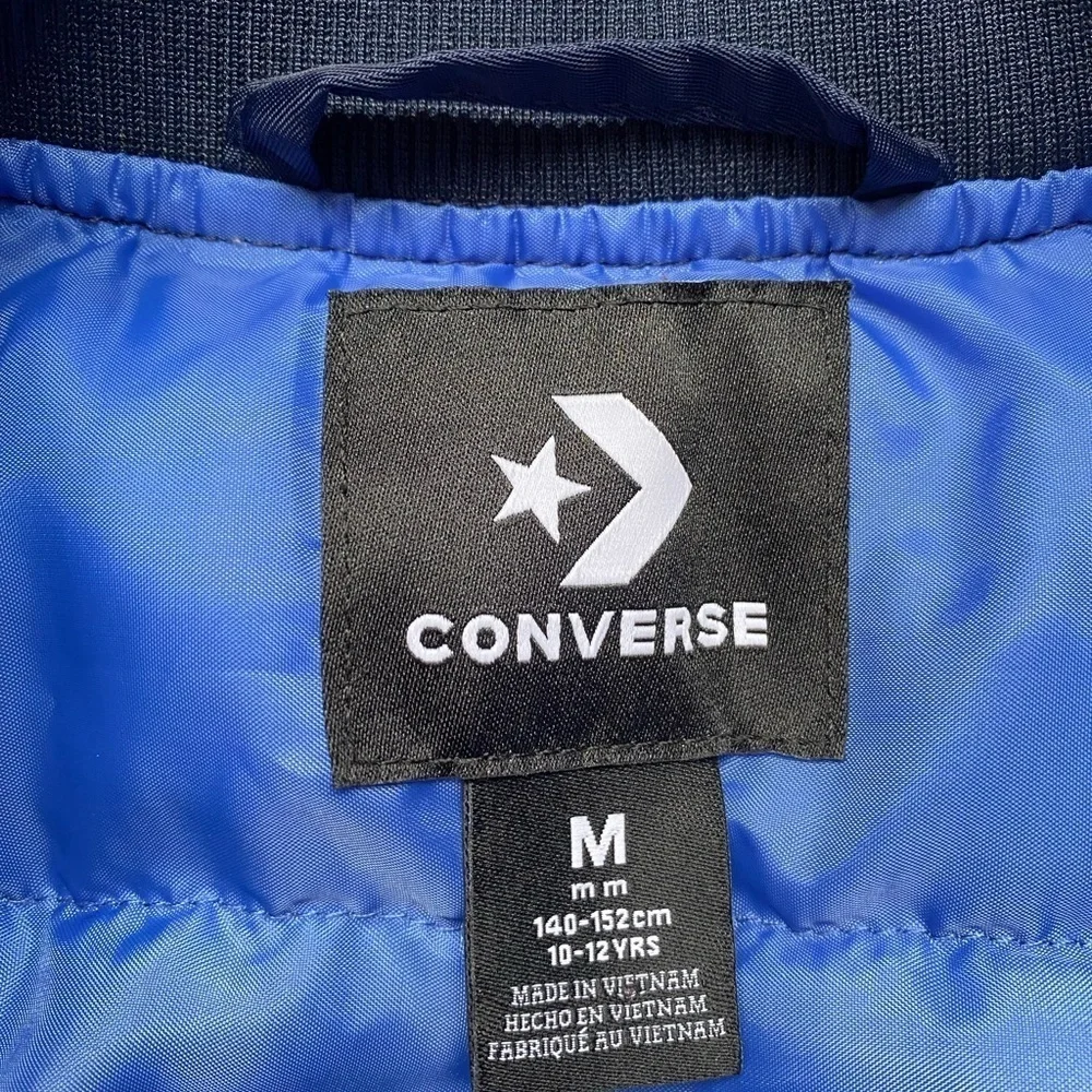Converse Boys Varsity Bomber Jacket Navy Blue Puffer Sz M 10-12 Yrs Quilted